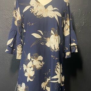 Floral Navy Dress with Ruffle‎ Sleeves
